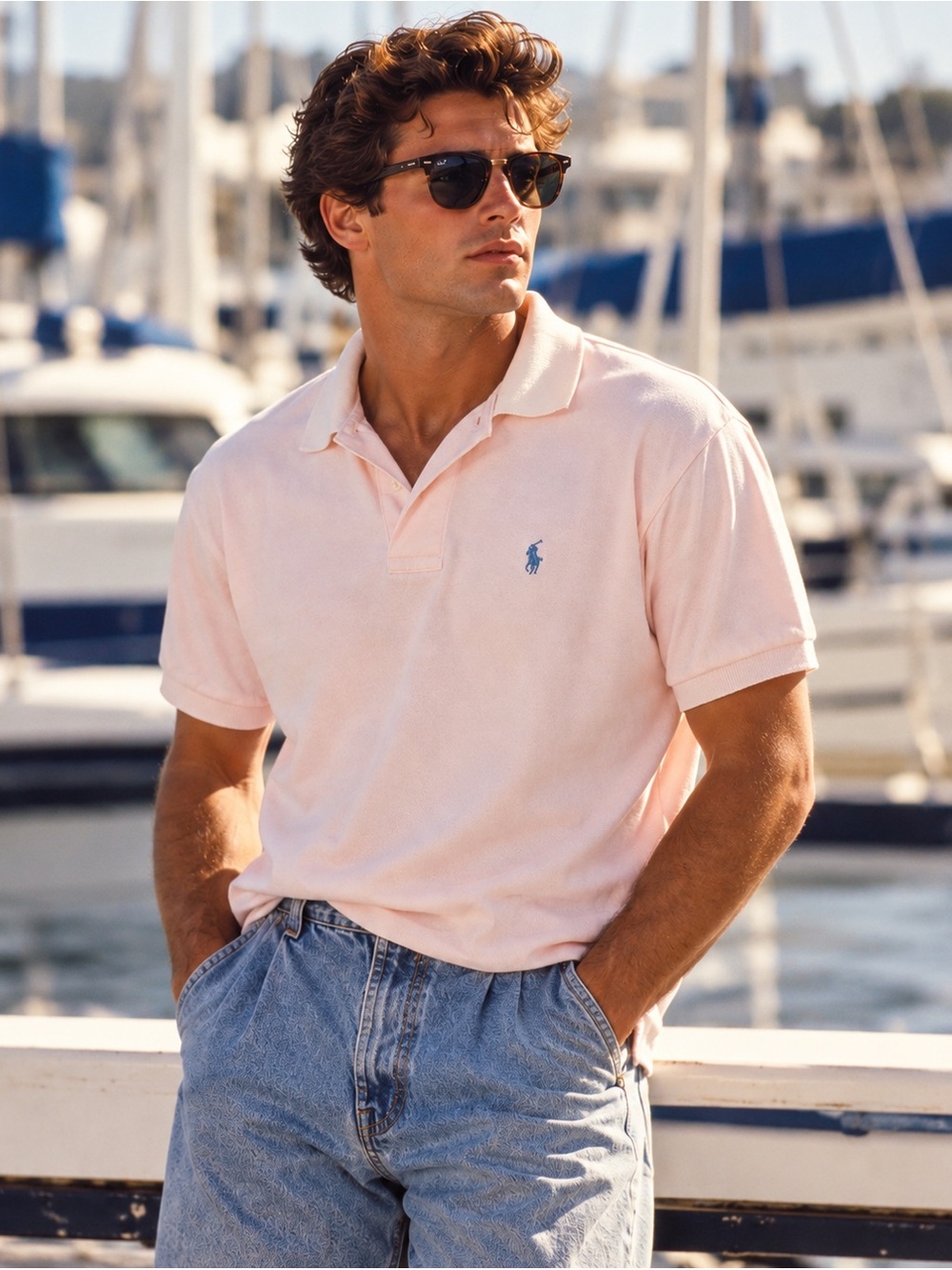 Vintage men Polo Ralph Lauren Pink Cotton Polo Shirt USA Made Size M 90s Preppy